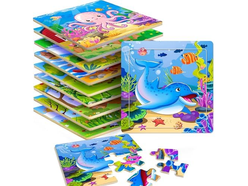 10 Pack of 20 Piece Wooden Jigsaw Puzzles for Toddlers Ages 3-5