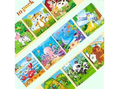 10 Pack of 20 Piece Wooden Jigsaw Puzzles for Toddlers Ages 3-5