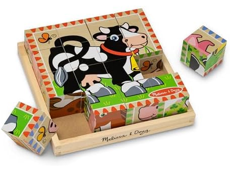 Farm Wooden Cube Puzzle With Storage Tray 