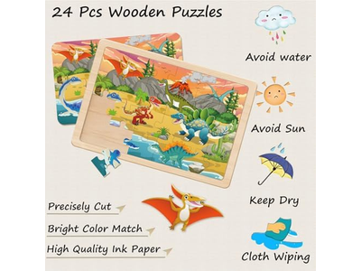 24 Pieces Wooden Puzzles for Toddlers Ages 3 4 5 6 7 8 Year Olds Puzzles Toys