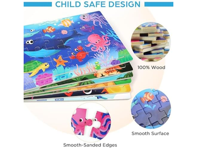 6 Pack 24 Piece Wooden Jigsaw Puzzles for Toddlers Ages 3-5