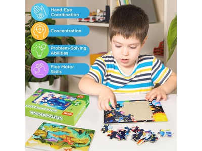 6 Pack 24 Piece Wooden Jigsaw Puzzles for Toddlers Ages 3-5
