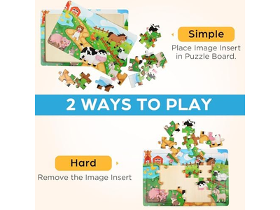 6 Pack 24 Piece Wooden Jigsaw Puzzles for Toddlers Ages 3-5