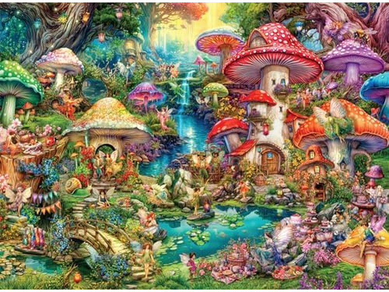 Buffalo Games - Aimee Stewart - Merry Mushroom Village Picnic - 1000 Piece Jigsaw Puzzle for Adults Challenging Puzzle Perfect for Game Nights - Finished Puzzle Size is 26.75 x 19.75