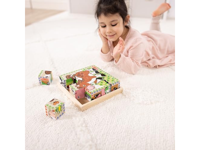 Farm Wooden Cube Puzzle With Storage Tray