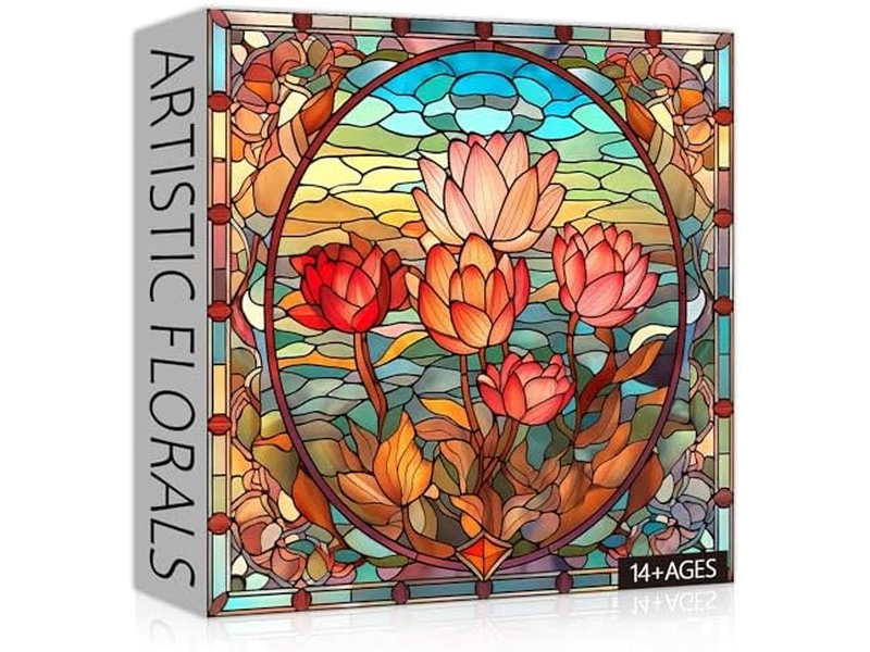 Stained Glass Flower Puzzles for Adults Vintage Art Puzzles Floral