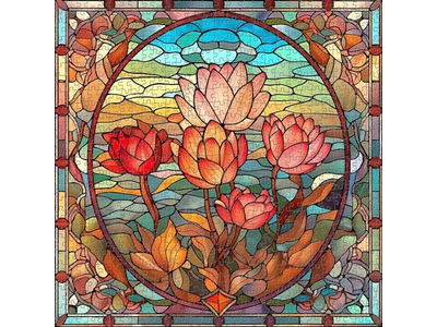 Stained Glass Flower Puzzles for Adults Vintage Art Puzzles Floral