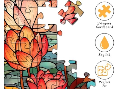 Stained Glass Flower Puzzles for Adults Vintage Art Puzzles Floral